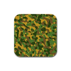 Yellow Green Brown Camouflage Rubber Square Coaster (4 Pack)  by SpinnyChairDesigns