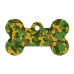 Yellow Green Brown Camouflage Dog Tag Bone (one Side) by SpinnyChairDesigns