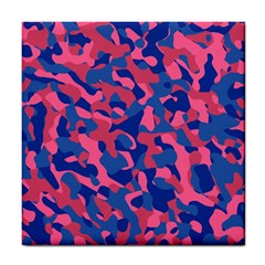 Blue And Pink Camouflage Pattern Tile Coaster by SpinnyChairDesigns