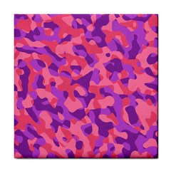 Pink And Purple Camouflage Tile Coaster by SpinnyChairDesigns
