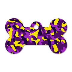 Purple And Yellow Camouflage Pattern Dog Tag Bone (one Side) by SpinnyChairDesigns
