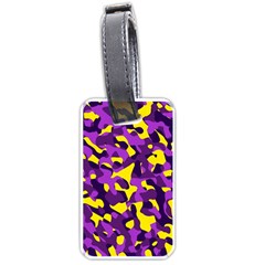Purple And Yellow Camouflage Pattern Luggage Tag (one Side) by SpinnyChairDesigns