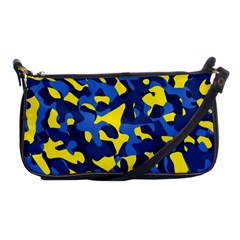Blue And Yellow Camouflage Pattern Shoulder Clutch Bag by SpinnyChairDesigns