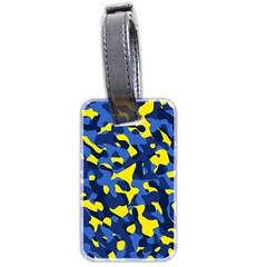 Blue And Yellow Camouflage Pattern Luggage Tag (two Sides) by SpinnyChairDesigns