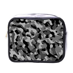 Grey And Black Camouflage Pattern Mini Toiletries Bag (one Side) by SpinnyChairDesigns