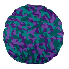 Purple And Teal Camouflage Pattern Large 18  Premium Flano Round Cushions by SpinnyChairDesigns