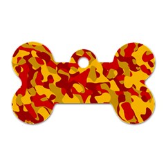 Red And Yellow Camouflage Pattern Dog Tag Bone (one Side) by SpinnyChairDesigns