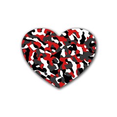 Black Red White Camouflage Pattern Rubber Coaster (heart)  by SpinnyChairDesigns