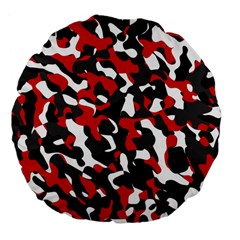 Black Red White Camouflage Pattern Large 18  Premium Flano Round Cushions by SpinnyChairDesigns