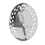 Beauty at the beach, sexy girl illustration, black and white Ornament (Oval Filigree) Front