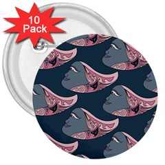 Doodle Queen Fish Pattern 3  Buttons (10 Pack)  by tmsartbazaar