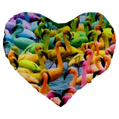 Rainbow Flamingos Large 19  Premium Heart Shape Cushions by Sparkle