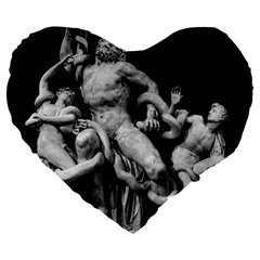 Laocoon Sculpture Over Black Large 19  Premium Flano Heart Shape Cushions by dflcprintsclothing