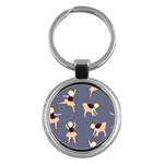 Cute  Pattern With  Dancing Ballerinas On The Blue Background Key Chain (Round) Front