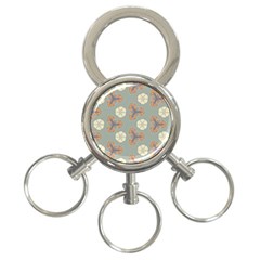 Flowers Leaves  Floristic Pattern 3-ring Key Chain by SychEva