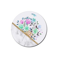 Minimal Green Gold Floral Marble A Rubber Coaster (round)  by gloriasanchez