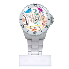 Pastel Abstract Pattern With Beige, Coffee Color Strap Plastic Nurses Watch by Casemiro
