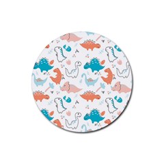 Funny Dinosaurs Kids Rubber Round Coaster (4 Pack)  by SychEva