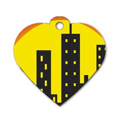 Skyline-city-building-sunset Dog Tag Heart (one Side) by Sudhe
