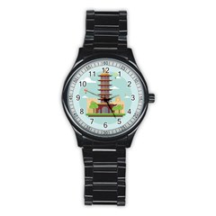 China-landmark-landscape-chinese Stainless Steel Round Watch by Sudhe
