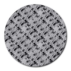 8 Bit Newspaper Pattern, Gazette Collage Black And White Round Mousepads by Casemiro