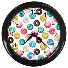 Delicious Multicolored Donuts On White Background Wall Clock (black) by SychEva