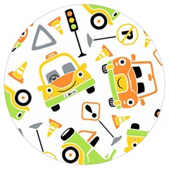 Seamless-pattern-vector-illustration-vehicles-cartoon Round Trivet by Jancukart