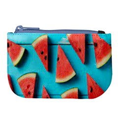 Watermelon Blue Background Large Coin Purse by artworkshop