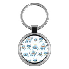 Seamless Pattern With Funny Robot Cartoon Key Chain (round) by Jancukart