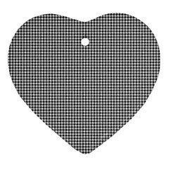 Soot Black And White Handpainted Houndstooth Check Watercolor Pattern Ornament (heart) by PodArtist
