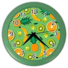 Fruit Tropical Pattern Design Art Color Wall Clock by danenraven