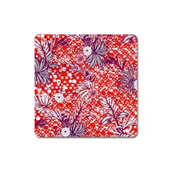 Leaf Red Point Flower White Square Magnet by Ravend