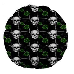 Green Roses And Skull - Romantic Halloween   Large 18  Premium Flano Round Cushions by ConteMonfrey