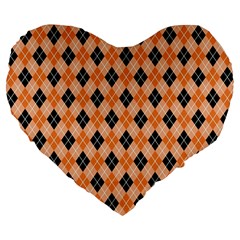 Halloween Inspired Black Orange Diagonal Plaids Large 19  Premium Flano Heart Shape Cushions by ConteMonfrey