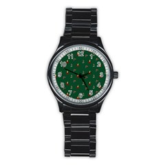 Christmas Background Green Pattern Stainless Steel Round Watch by Ravend