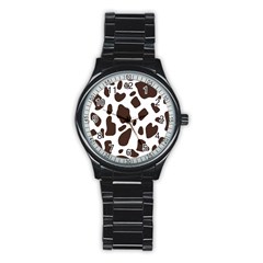 Cow Spots Brown White Stainless Steel Round Watch by ConteMonfrey