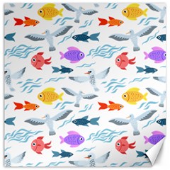 Animal Fish Bird Animals Ocean Pattern Canvas 16  X 16  by Jancukart