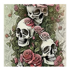 Skulls Roses Wallpaper Garden Artwork Banner And Sign 4  X 4  by Pakemis