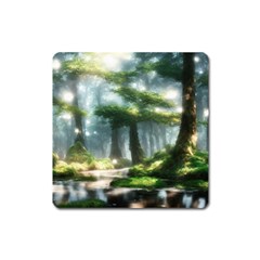 Forest Wood Nature Lake Swamp Water Trees Square Magnet by Uceng