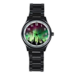 Aurora Borealis Northern Lights Nature Stainless Steel Round Watch by Ravend
