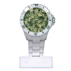Green Leaves Camouflage Plastic Nurses Watch by Ravend