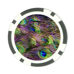 Green Purple And Blue Peacock Feather Poker Chip Card Guard by Jancukart