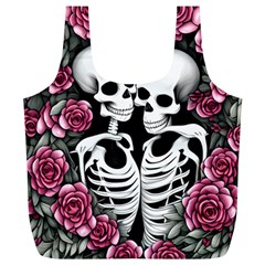 Black And White Rose Sugar Skull Full Print Recycle Bag (xl) by GardenOfOphir