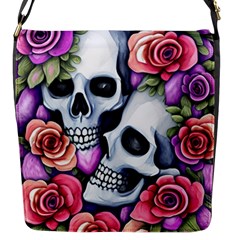 Floral Skeletons Flap Closure Messenger Bag (s) by GardenOfOphir
