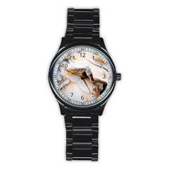 Marble Stone Abstract Gold White Stainless Steel Round Watch by Ravend