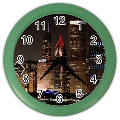 Chicago City Architecture Downtown Color Wall Clock by Ravend