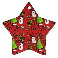 Santa Snowman Gift Holiday Star Ornament (two Sides) by Uceng