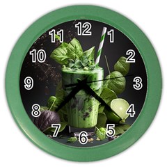 Ai Generated Drink Spinach Smooth Apple Ginger Color Wall Clock by danenraven
