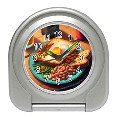 Ai Generated Breakfast Egg Beans Toast Plate Travel Alarm Clock by danenraven