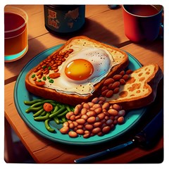 Ai Generated Breakfast Egg Beans Toast Plate Uv Print Square Tile Coaster  by danenraven